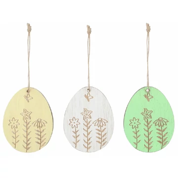 Felakasztható fa tojások 5x7x0,5cm - 6db dobozban