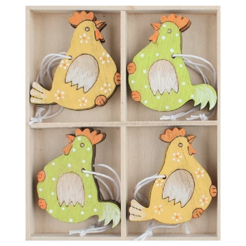 Felakasztható fa kakas 6x5,5x0,5cm - 8db dobozban