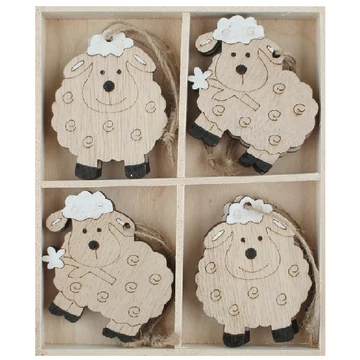 Felakasztható fa bárányok 4,5x6x0,5cm  - 8db dobozban