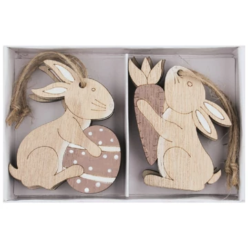 Felakasztható fa nyúl 5x6x0,5cm dobozban 6db