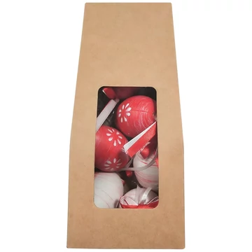 Felakasztható,  mintás műanyag tojások   papírzacskóban  6cm/6db 