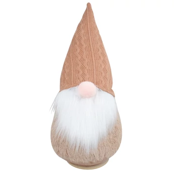 Kötött sapkás, álló, barna manó  27 cm