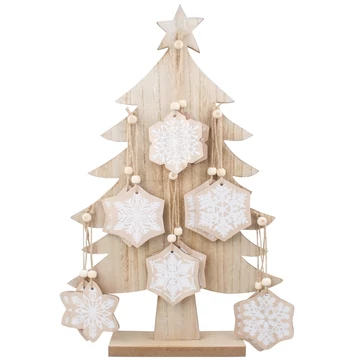 Fából készült fenyőfa 41 cm, 12db /6 cm hópehellyel