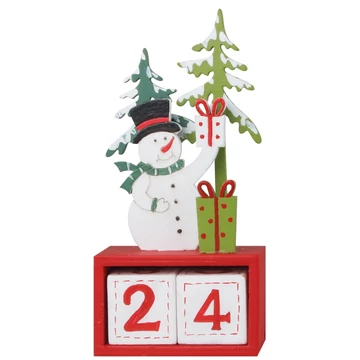 Fából készült adventi naptár kockákkal és hóemberrel