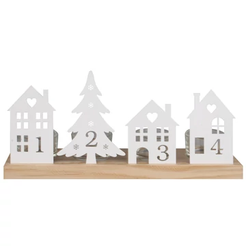 Adventi mécsestartó  28x7x13 cm  - Fémdíszekkel és számokkal, négy teamécses részére