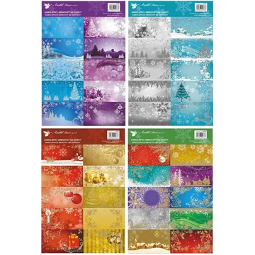 Öntapadó ajándékkísérő matrica  17,5x25,5 cm  - Karácsonyi motívumok ezüst és arany felül nyomattal, 10 db/ ív