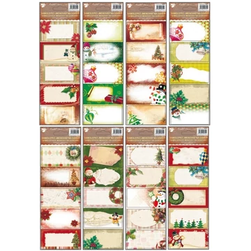 Öntapadó ajándékkísérő matrica  9x26 cm  - Karácsonyi motívumok 5 db, arany felül nyomattal