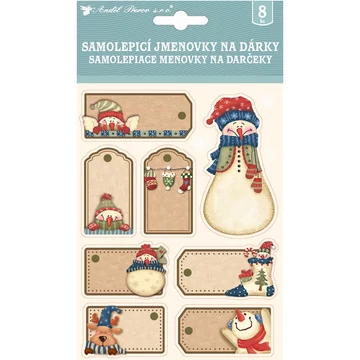 Öntapadó ajándékkísérő matrica  14,5x25 cm  - Csillámos karácsonyi motívumok 3D, 8 db