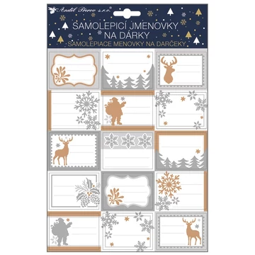 Öntapadó ajándékkísérő matrica  20x30  cm  - Csillámos téli  motívumok,  15 db / ív