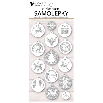 Matrica  10 x 21 cm  - Csillámos plasztik karácsonyfa díszek