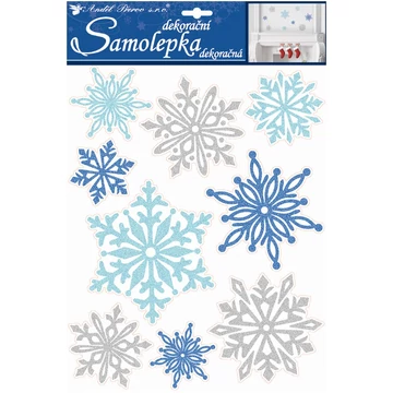 Matrica  28 x 41,5 cm  - Ezüst és kék csillámos hópelyhek 