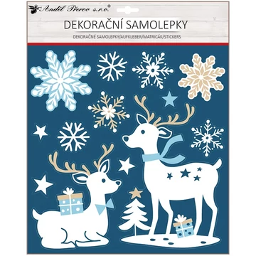 Matrica  30 x 38 cm  - Csillámos szarvasok hópelyhekkel