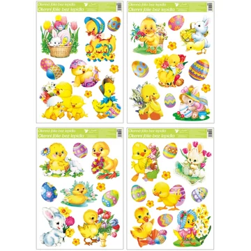 Ragasztómentes  ablakmatrica  30x42cm  - Színes húsvéti motívumok 