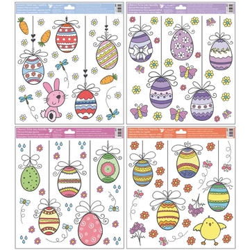 Ragasztómentes  ablakmatrica  30x33,5cm   - Csillámos húsvéti tojások 