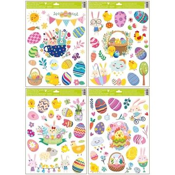 Ragasztómentes ablakmatrica  30x42cm  - Csillámos húsvéti motívumok 