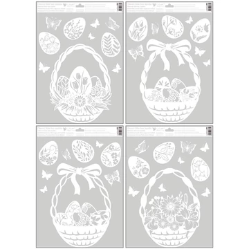 Ragasztónélküli  ablakmatrica  30x42cm – Fehér húsvéti kosár 
