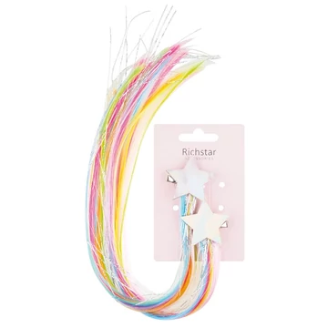 Színes hajhosszabbító hajszálak hajcsipeszen csillagokkal 4,5 + 37 cm, 2 db