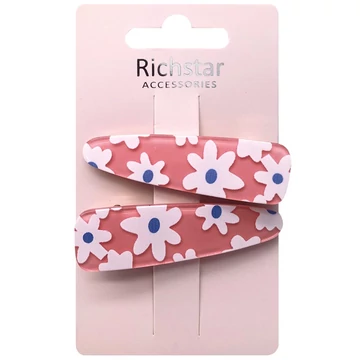 Rózsaszínű hajcsat virágokkal, 7 cm, 2 db