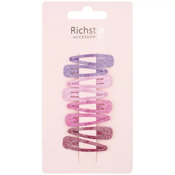 Színes, csillámos hajcsatok , 4 cm, 8 db