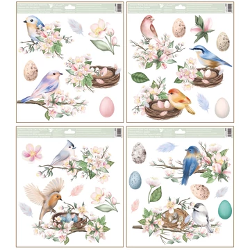 Ragasztómentes  ablakmatrica  30x33,5cm  – Csillámos madarak tojásokkal 