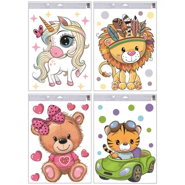 Dekorációs ablakmatrica – Színes állatkás minta 30x50cm