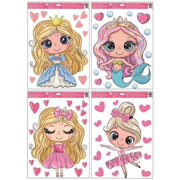 Dekorációs ablakmatrica – Csillámos hercegnők  30x50cm