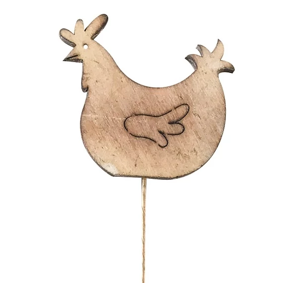 Fa tyúk 7,5 x 8 x 0,5 cm égetett natúr + drót