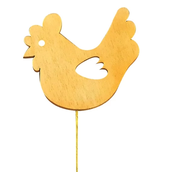 Fa tyúk 7 x 8 x 0,5 cm sárga + drót