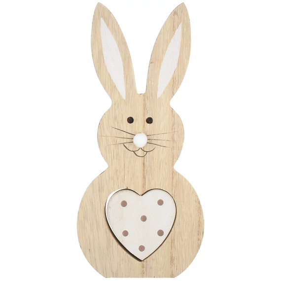 Fa álló nyuszi fehér szívvel 16cm