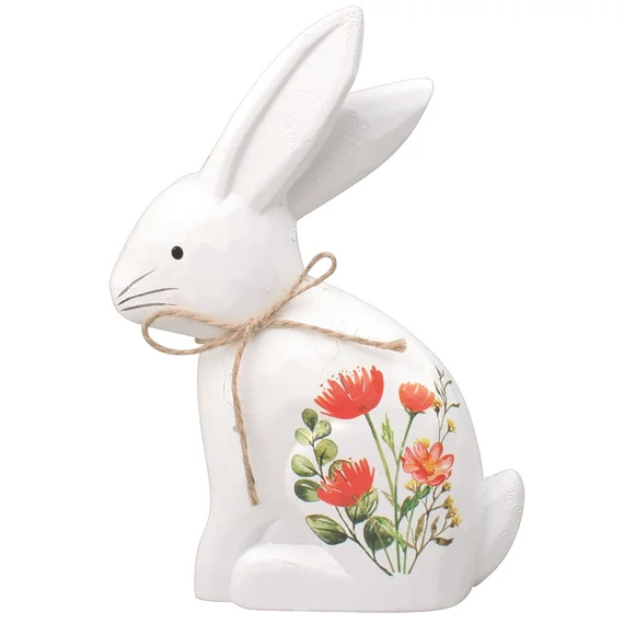 Virágmintás álló fa nyuszi  18cm