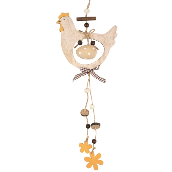 Felakasztható  fa tyúk tojással és virágokkal  32cm