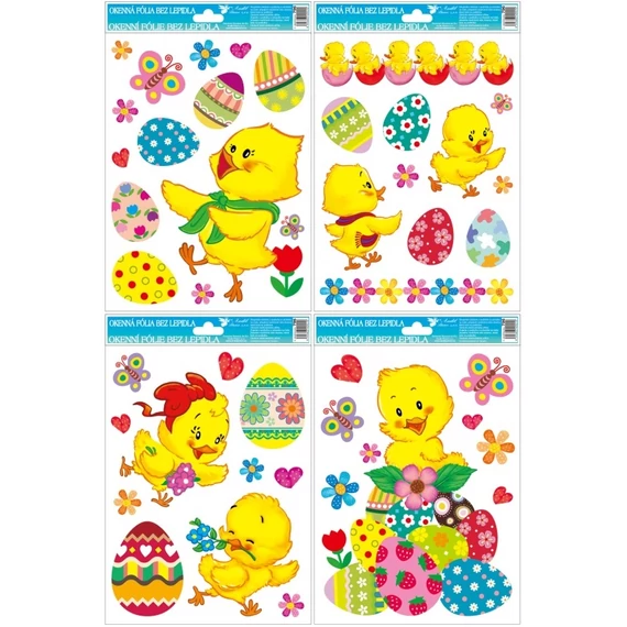  Dekorációs ablakmatrica - Csillámos húsvéti tojások és csibék 30x20cm