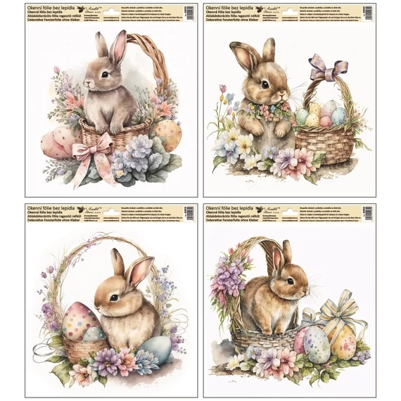 Dekorációs ablakmatrica - Csillámos húsvéti nyuszik 30x33,5cm