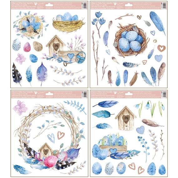   Ragasztómentes  ablakmatrica 30x33,5cm  – Madarak, tojások, tollak   