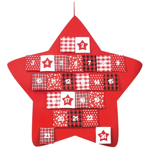 Avdenti naptár, piros filc  csillag 70x60x2cm
