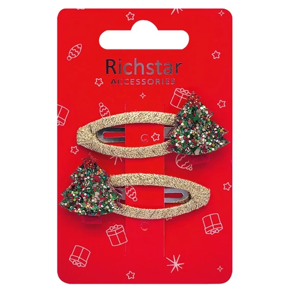 Hajcsat csillámos fenyőfával 6cm, 2db