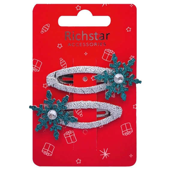 Hajcsat csillámos hópelyhekkel 6cm, 2db