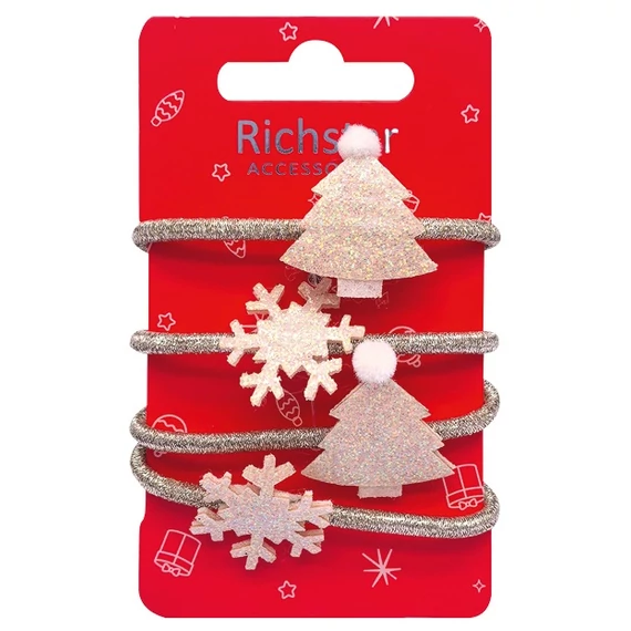 Karácsonyi csillámos hajgumi 6,5cm, 4db