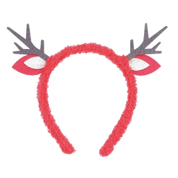 Piros, agancsos fejpánt fülekkel