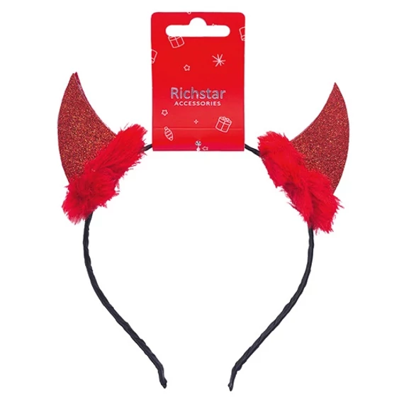 Fejpánt - ördögszarvak filcből, vörös szőrrel