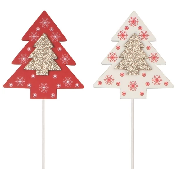 Fa karácsonyfák 8cm + pálca - 2db