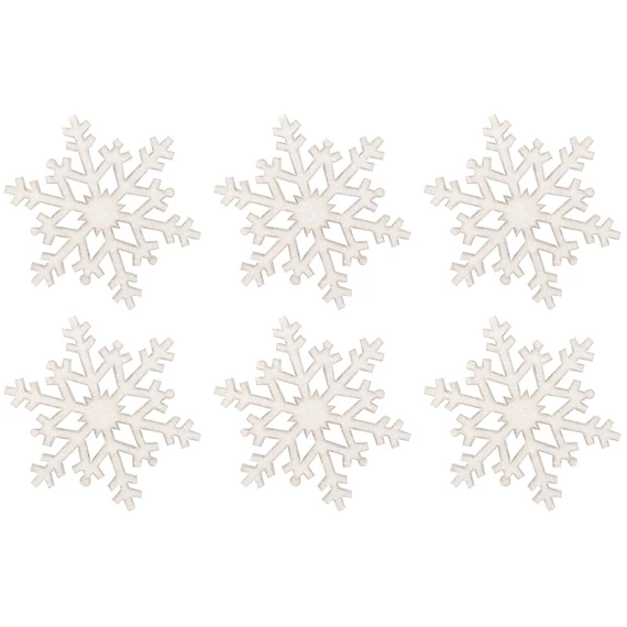 Csillámos fa hópelyhek 6cm, 6db