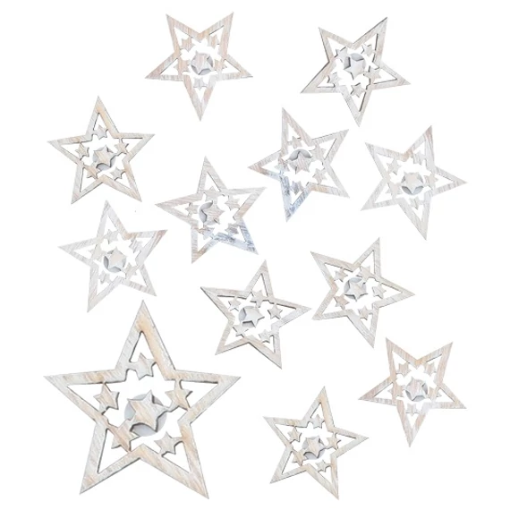 Fa csillagok ragasztókoronggal, 4cm, 12db