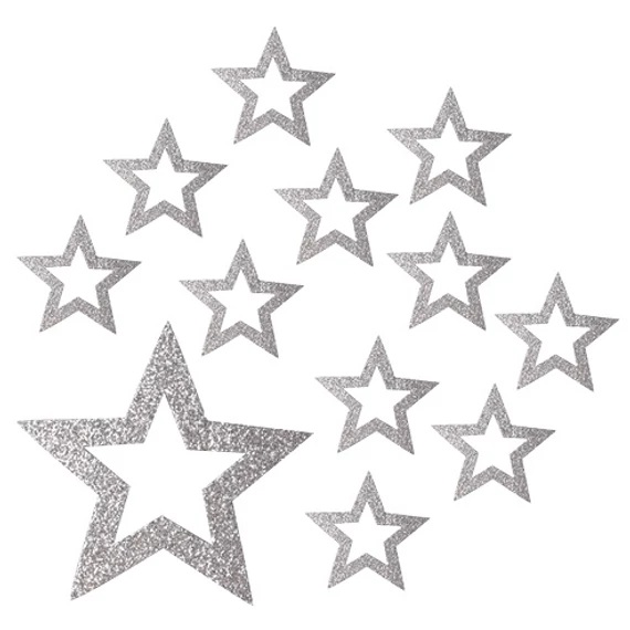 Ezüst, csillámos fa csillagok 5cm/12db