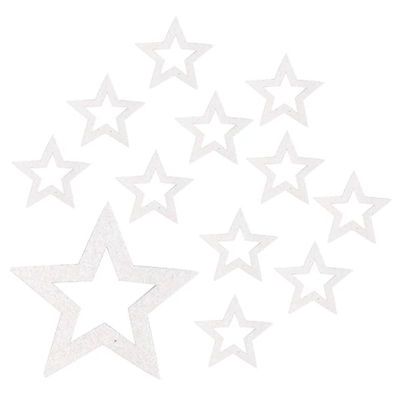 Ezüst, csillámos fa csillagok 5cm/12db