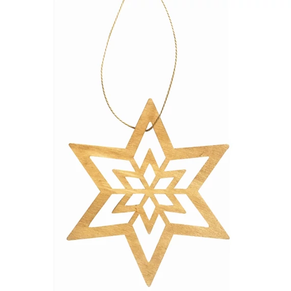 Felakasztható fa csillag, 10cm, világosbarna