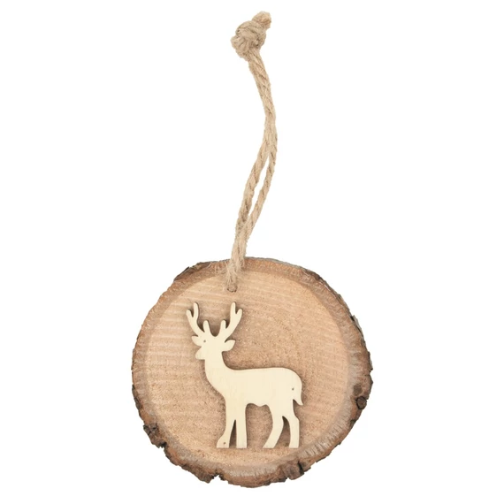 Felakasztható fa dísz szarvassal10cm