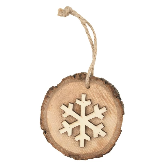 Felakasztható fa dísz hópehellyel 10cm