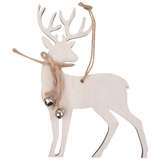 Felakasztható fa szarvas csengővel 16cm