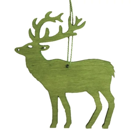 Felakasztható, fa, zöld szarvas 10cm